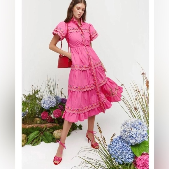 CeliaB Dresses & Skirts - CeliaB Alvis Embroidered Scalloped Midi Dress Fuschia Pink - Tuckernuck